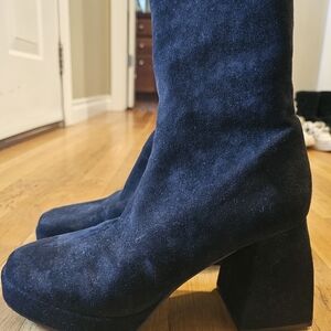 Mazarine Black Suede Platform Mid-Calf Boots